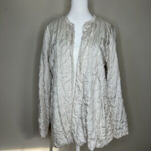 EILEEN FISHER Silk Embroidered Light Open Jacket Size Large Pearl Iridescent